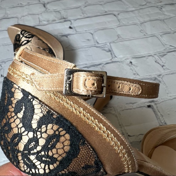 Dior Champagne Pink Satin Lace Sandal Heels Sz 37.5 - Picture 9 of 12